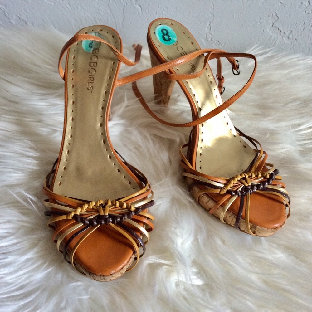 Funky BCBG strappy cork pumps